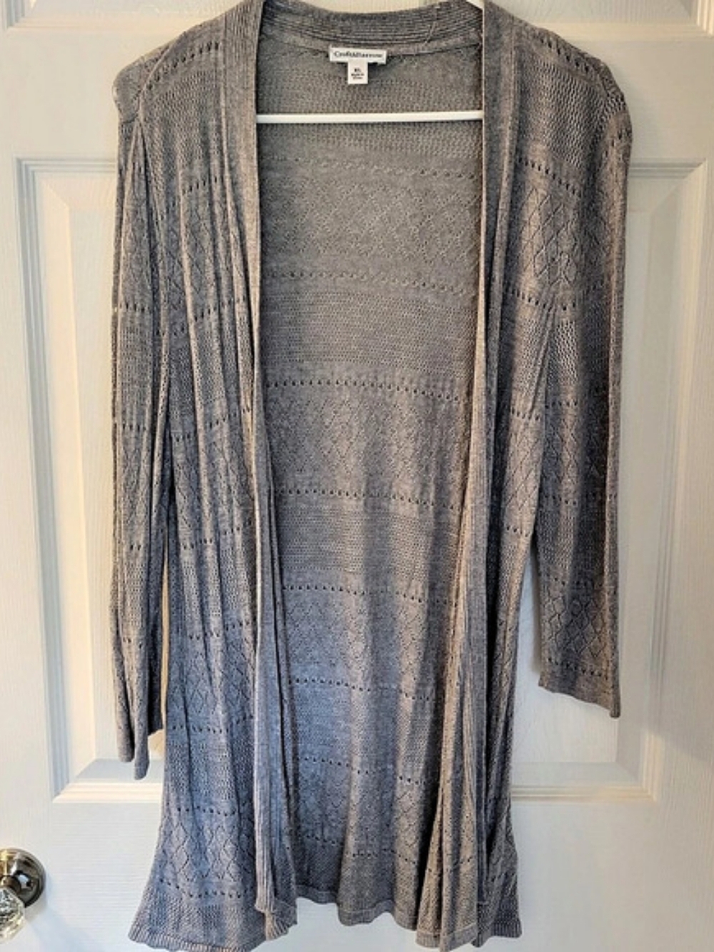 Croft & Barrow Pointelle Knit Open-Front Cardigan Gray - XL